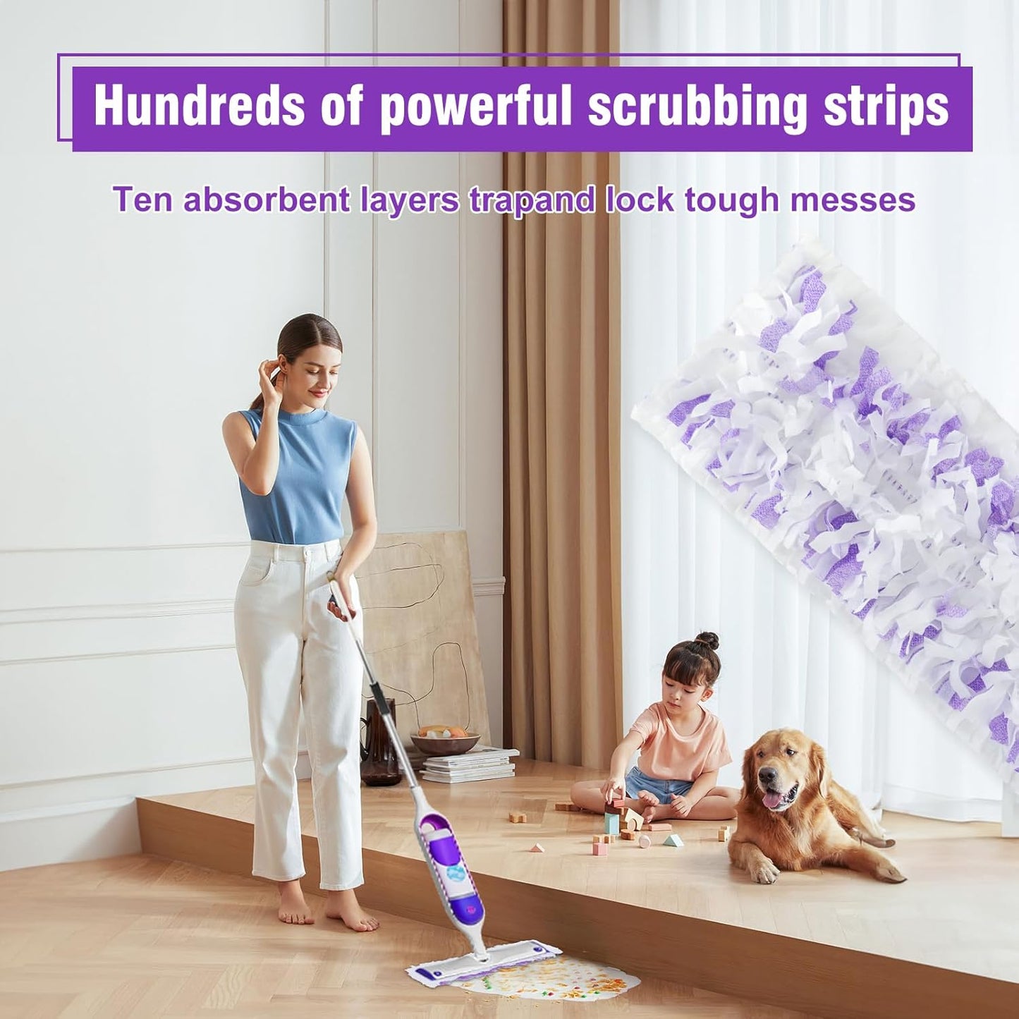 Skiennix Disposable Power Mop Pads - 30 Pack Refills for Swiffer Powermop | Multi-Surface Cleaning Pads