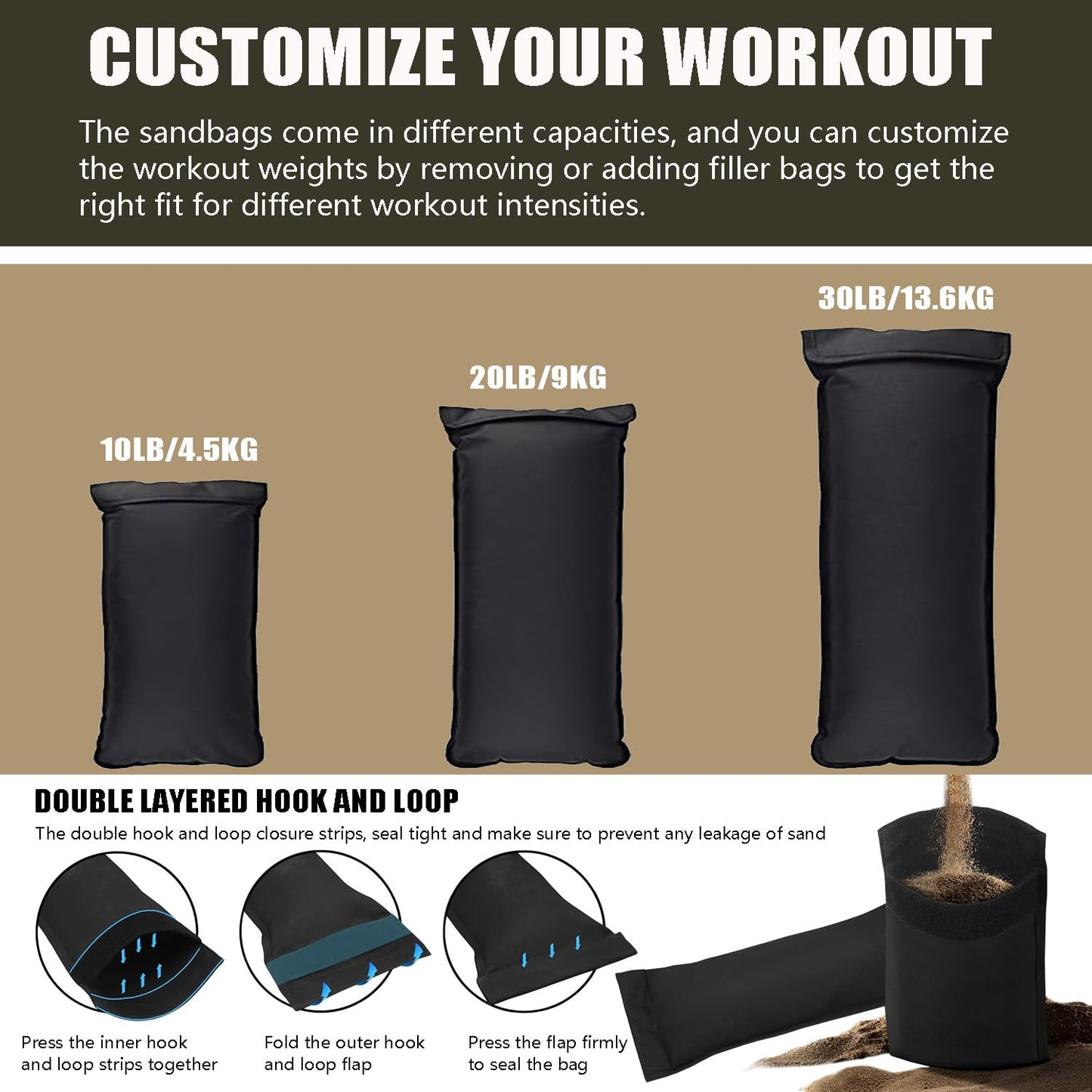 Favuit Workout Sandbag, Adjustable Weight Training Fitness Sand Bags with Multiple Handles and 3 Inner Sandbags for Heavy Duty Workout Cross Training Strength Weightlifting
