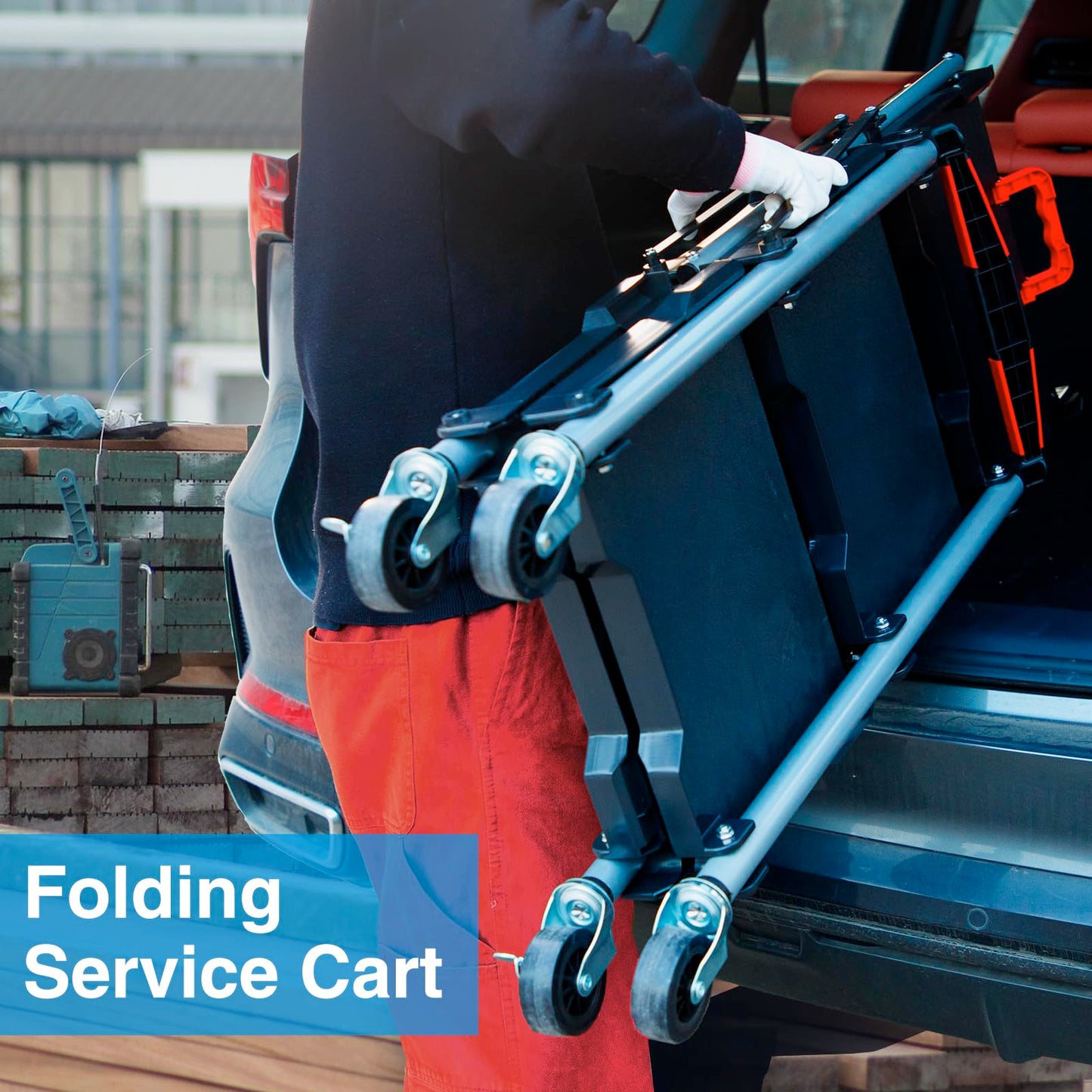 CRAFTZONE Folding Service Cart,Rolling Utility Cart,330 LBS Collapsible Service Cart,3 Shelf Heavy Duty Foldable Tool Cart