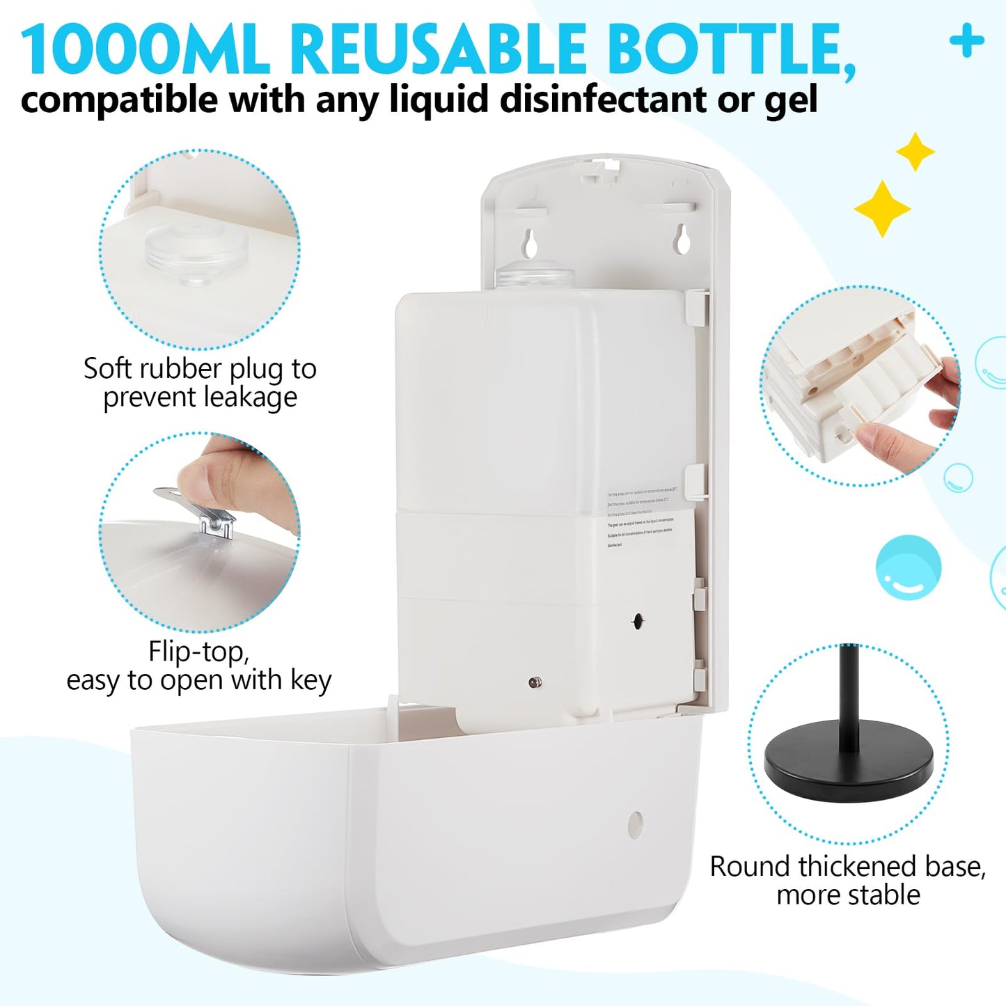 Blulu 2 Pack Automatic Hand Sanitizer Dispenser with Stand and Drip Catcher and Refillable Bottle Stand Sanitizing Station for Restaurants, Schools, Churches