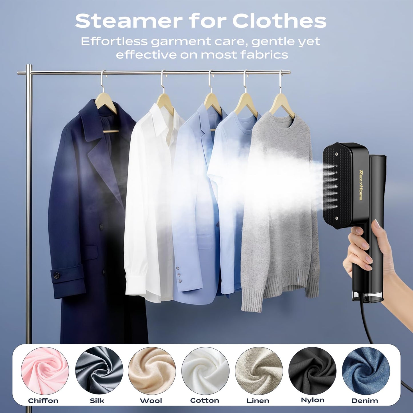 REXYHOME Travel Steamer for Clothes: 1000W Portable Clothes Steamer Handheld & Iron 2 In 1, Fast Heat Up with 4 Modes, Compact & Powerful Garment Steamer for Quick Wrinkle Removal, 110-120V