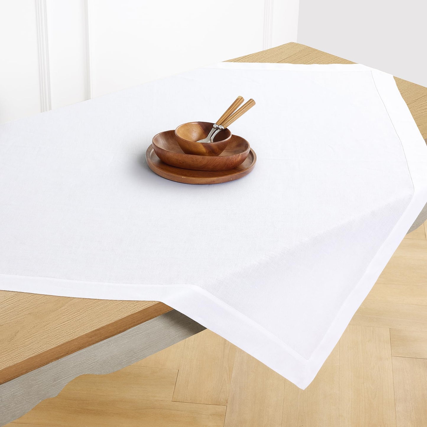 Solino Home Linen White Square Tablecloth 52 x 52 Inch - 100% Pure Linen Table Throw - Fete, Machine Washable Table Cloth for Mothers Day, Spring, Summer, Memorial Day