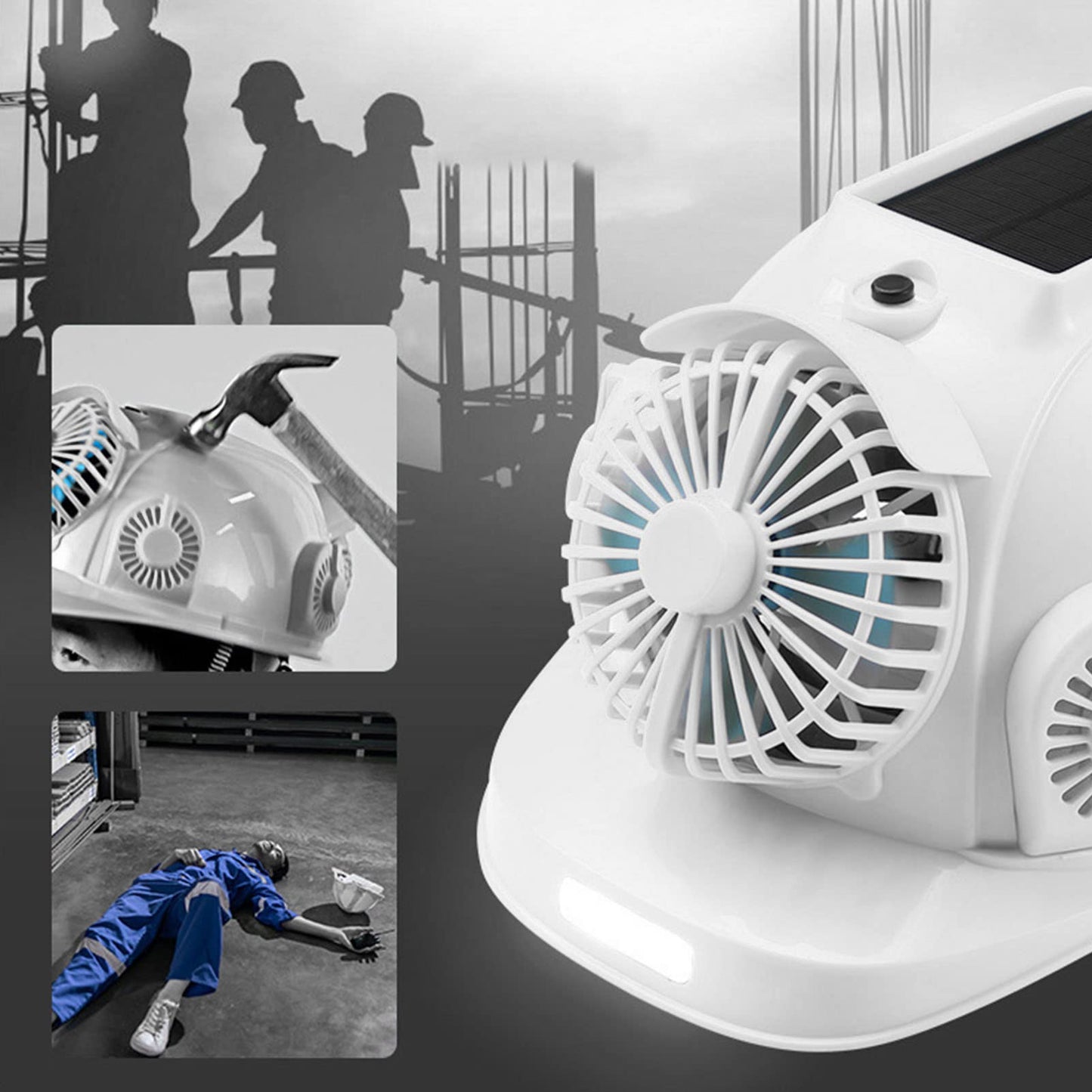 Solar Powered Hard Hat with 6 Cooling Fans LED Headlamp Safety Helmet for Night Work Ventilated Construction Hat for Outdoor Labor
