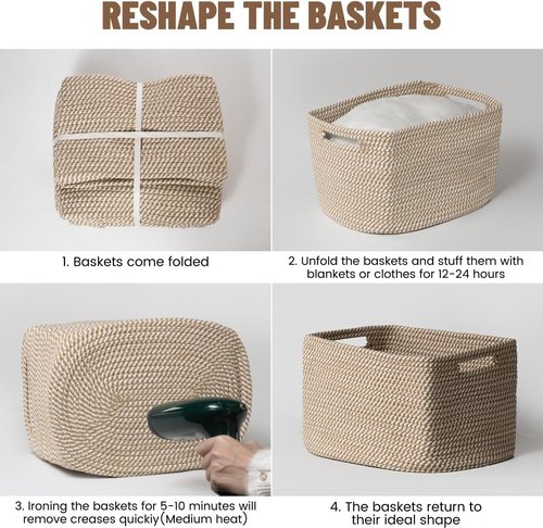 5 Pack Woven Storage Baskets - Decorative Cotton Rope Organizers for Toys, Books, Clothes | Khaki