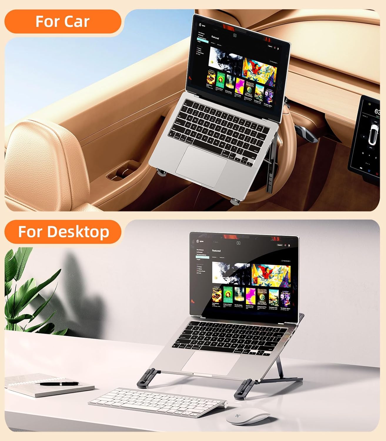 Car Laptop Mount Steering Wheel Tray Holder, Height Adjustable Car Desk for Laptop Computer Tablet, Foldable Portable