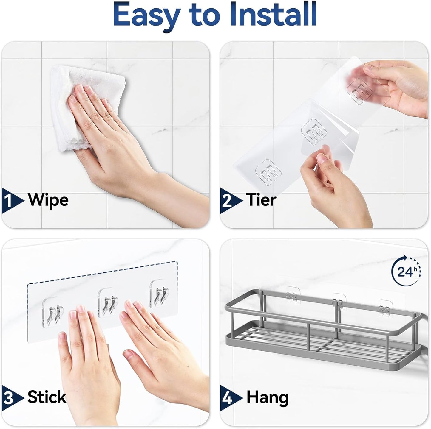 YASONIC Shower Caddy - No Drill Bathroom Organizer with Removable Hooks | Rust-Proof Grey Shelves, 2 Pack