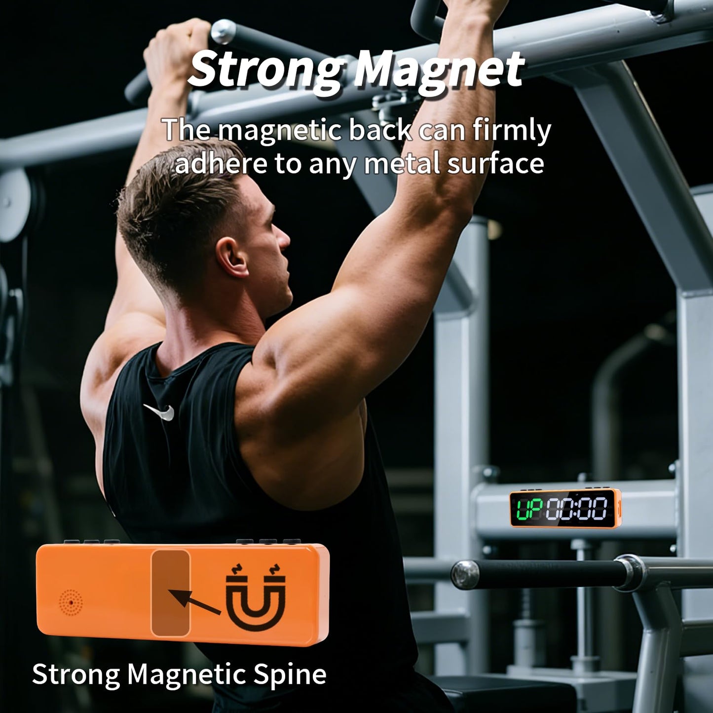 Portable Gym Timer with Strong Magnet for Home Gym, Interval Timer with Battery Supply, Workout Clock with Stopwatch, Count up/Down,Custom Interval for Fitness/Home/Boxing