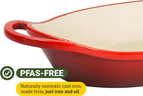Lodge Enameled Cast Iron Oval Casserole - Dual Handles, Oven Safe to 500°F - 2 Quart, Red