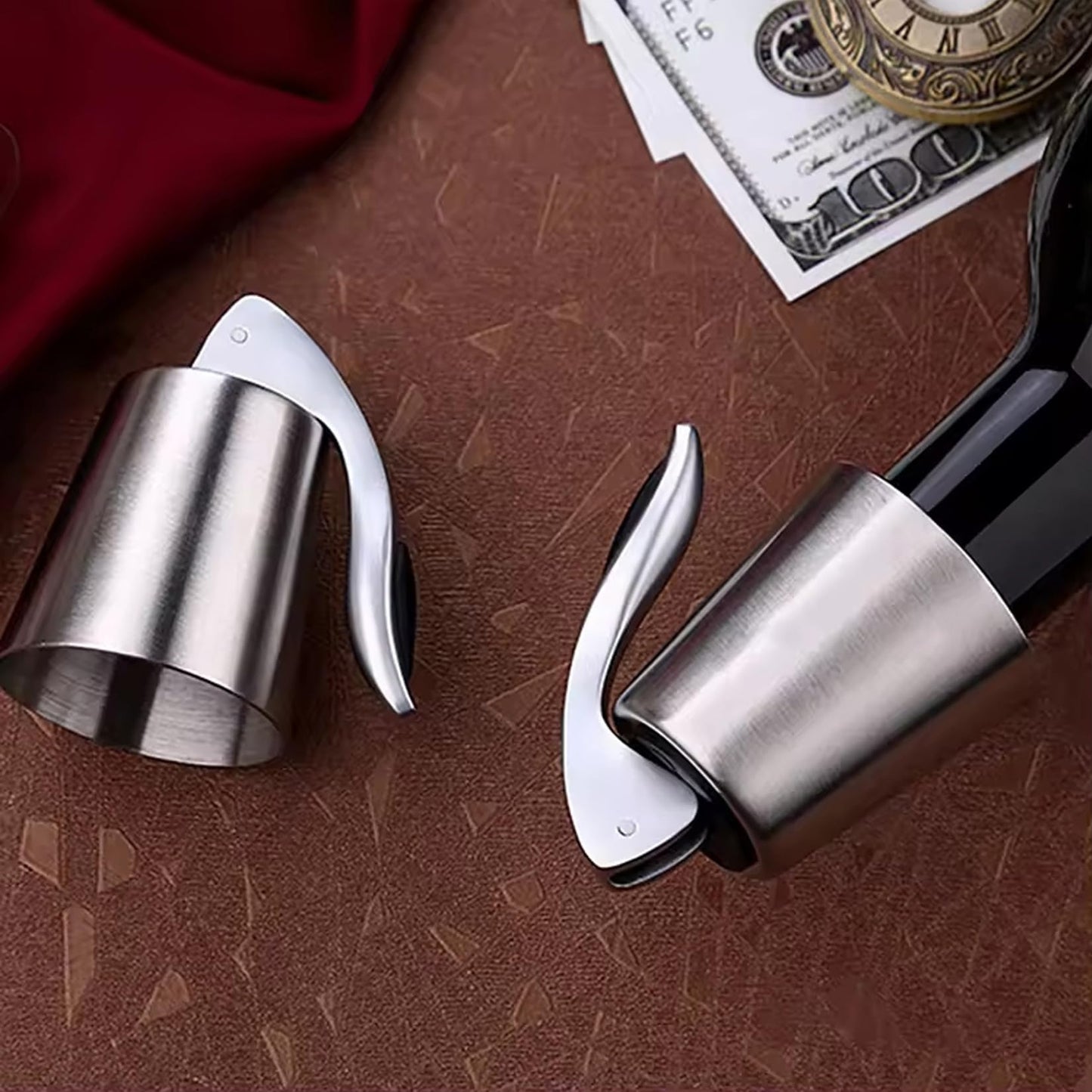 Pafusen Wine Stoppers Set of 4, Stainless Steel Wine Bottle Stopper with Silicone Seal, Reusable Wine Freshness Keep, Wine Saver Wine Bottle Sealer Stopper, Wine Accessories Gift (4 Pack, Silver)