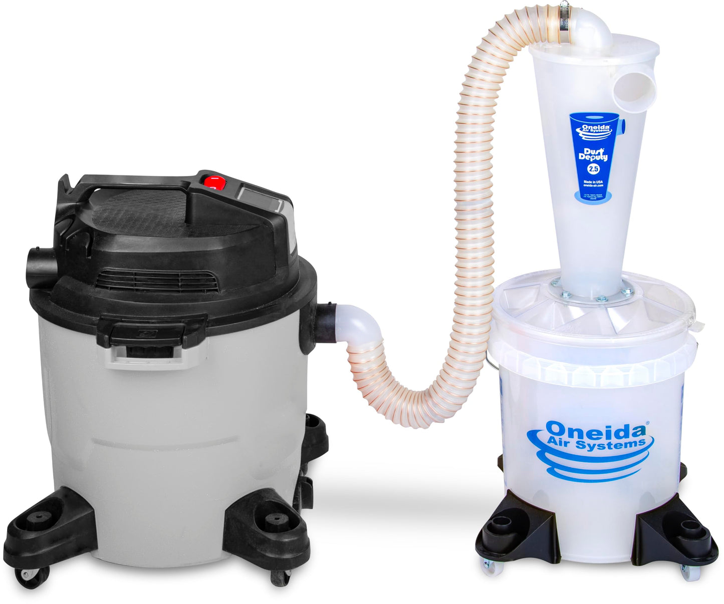 Oneida Air Systems Dust Collector & Cyclone Separator Kit w/ Clear Bucket, 2.5 Deluxe 5-Gal - Portable Cyclone Machine for Wet and Dry Shop Vacuums