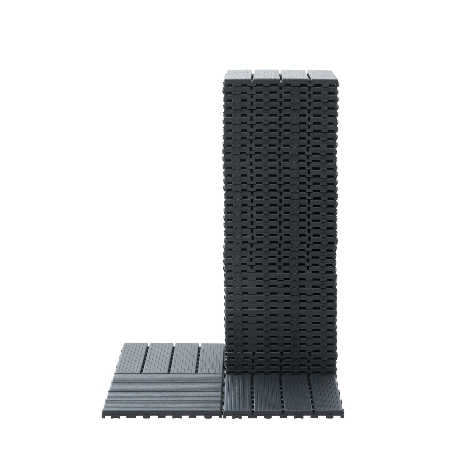 44-Pack Interlocking PP Deck Tiles, 12"x12"x 0.8" Waterproof Flooring, All-Weather Anti-Slip Patio Tiles for Indoor/Outdoor,Poolside, Garden, Balcony, Patio – Easy DIY Installation,Dark Gray B
