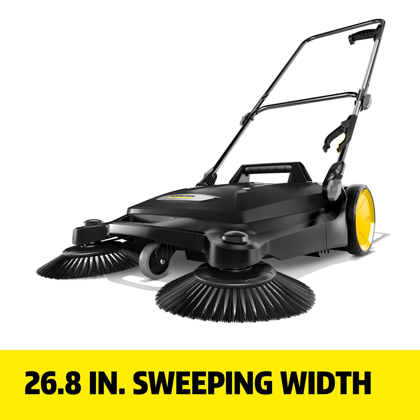 Kärcher Walk Behind Outdoor Push Sweeper S 4 Twin Go!Further for Workshops, Sidewalks, Driveways or Garages with Debris Grabber 5.25 Gallon Capacity, 26.8" Sweeping Width