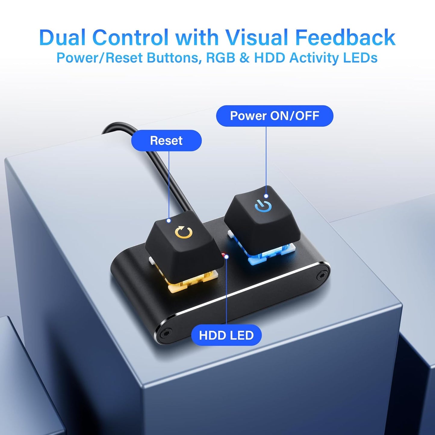 2M/6.5FT (Power/Reset), SinLoon Case Accessories External PC/ATX Switch with RGB LED & HDD Activity Light - Desktop