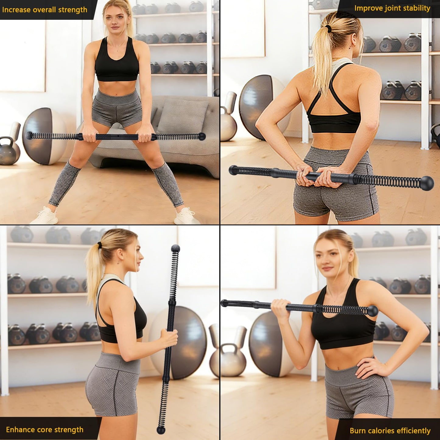 Fitness Exercise Bar, 2in1 Functional Shoulder Exercise Equipment, Workout Bar Elastic Fitness Stick for Pilates Sports Arm Muscles Strength (Black)