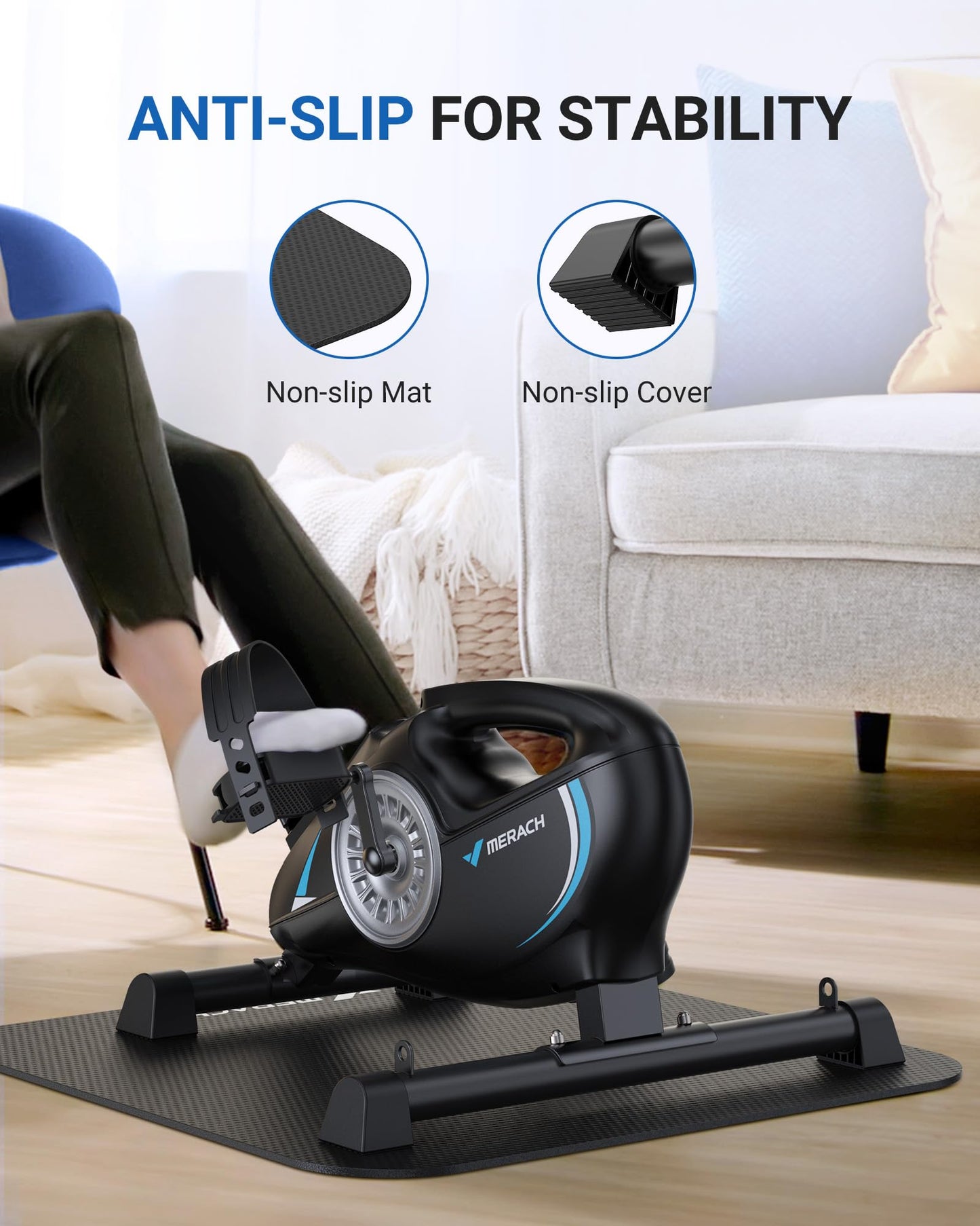Under Desk Bike Pedal Exerciser, Quiet Magnetic Mini Exercise Bike with MERACH App for Arm, Leg Recovery, Physical Therapy, Smooth Foot Desk Cycle