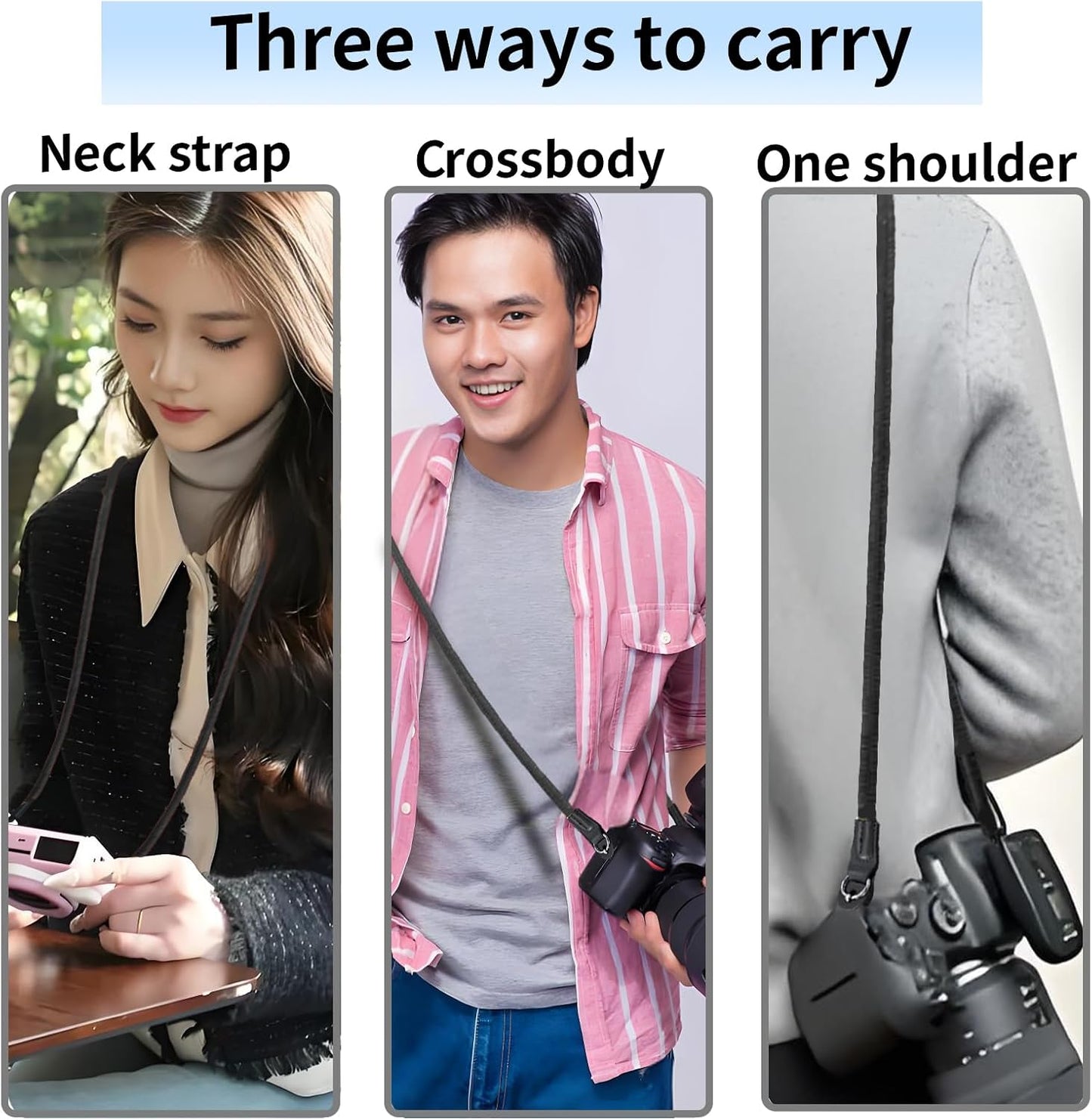 KONXISA Material,100cm Universal Camera Strap, Camera Neck Shoulder Strap with Nylon Vintage Climbing Rope for DSLR