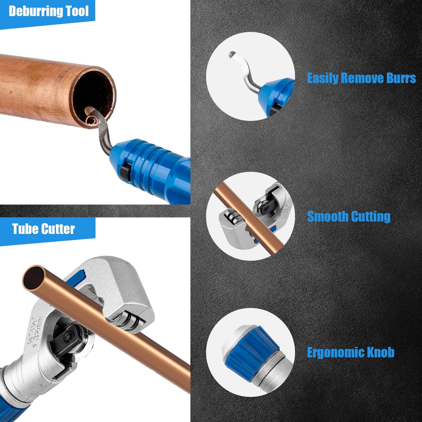 Beaiguna 15PCS Copper Pipe Bender Tool, Tubing Bender Hvac Tools Set for 1/4"-7/8" O.D. Pipes, 90° Forward/Reverse Pipe Tube Bender with 7 Heads, Upgraded Copper Benders Tool for Hvac Air Condition