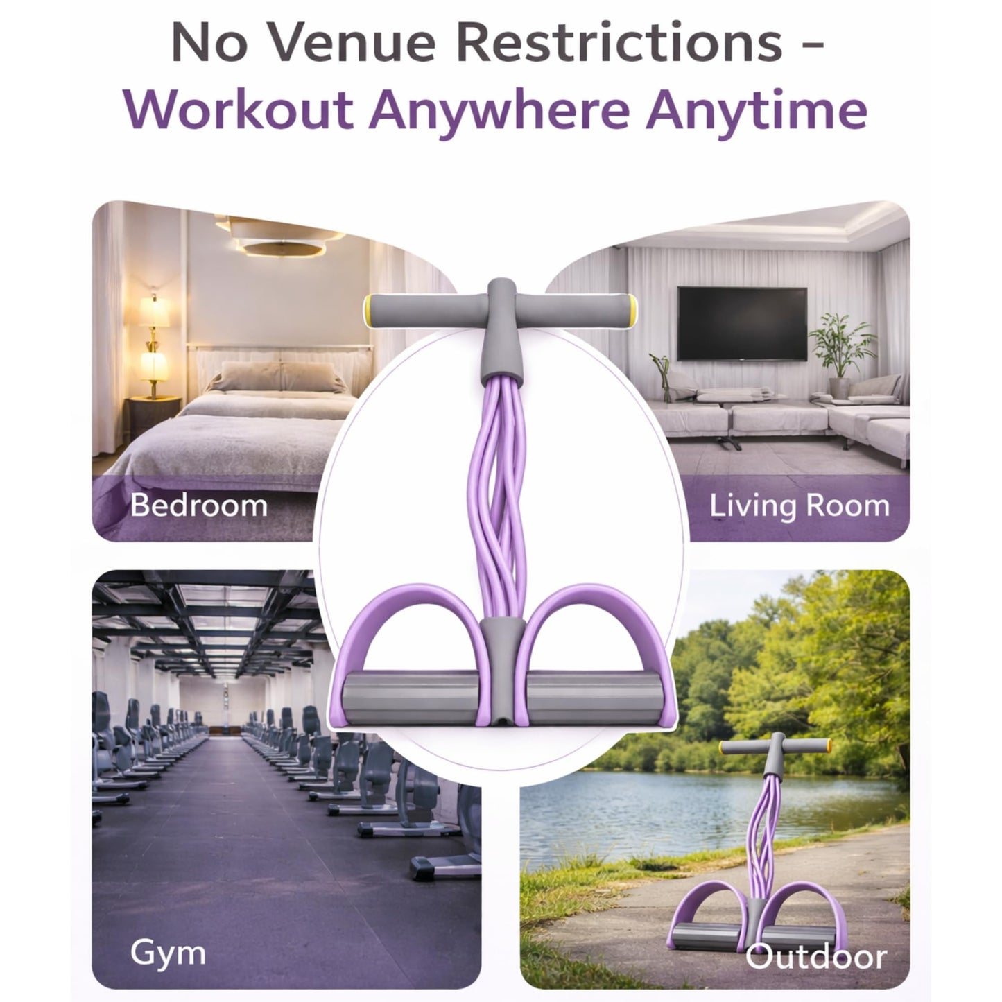 New 6-Tube Foot Pedal Puller Resistance Bands with Handle, Multifunction Tension Rope, Elastic Yoga Pedal Puller for Home Fitness and Body Stretching (Light Purple & Gray)