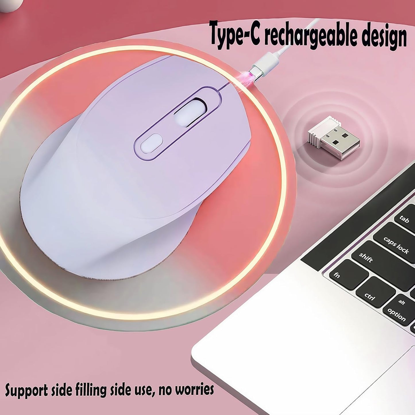 Yadojingcn 2.4G+BT 3 Wireless Gradient Color Rechargable Mouse Slim Silent Dual-Mode Portable Office Mouse with USB