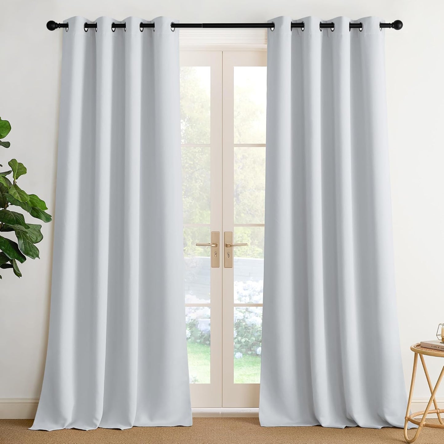 NICETOWN Room Darkening Curtains - Greyish White Drapery Panels, 52" x 90" for Ultimate Light Control
