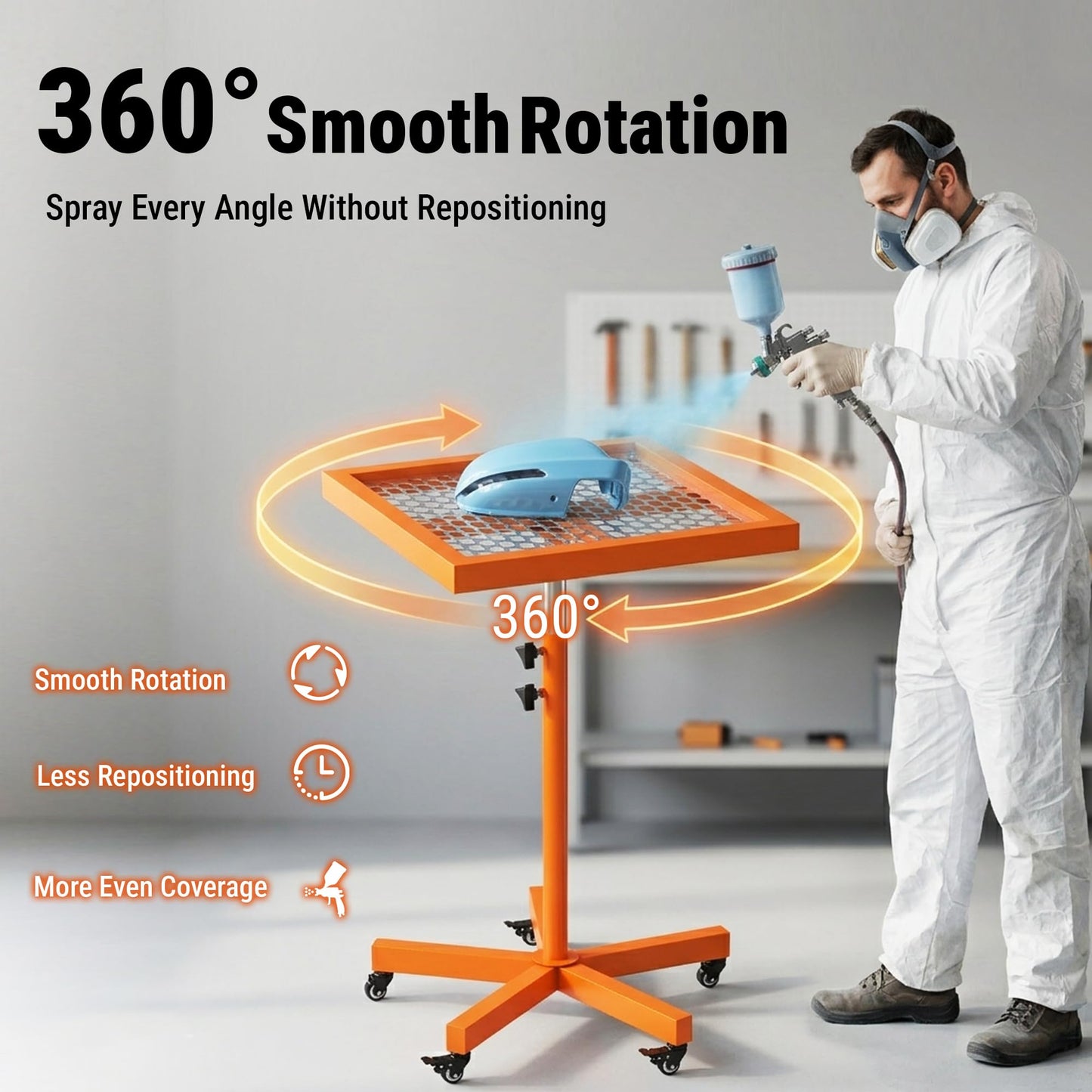 GARVIN 360°Rotating Spray Paint Rack,27.8-39.8“ Height Adjustable Stable Paint Rack for Cabinet Paint Stand Door and Car,Rotating Spray Paint Stand, Orange
