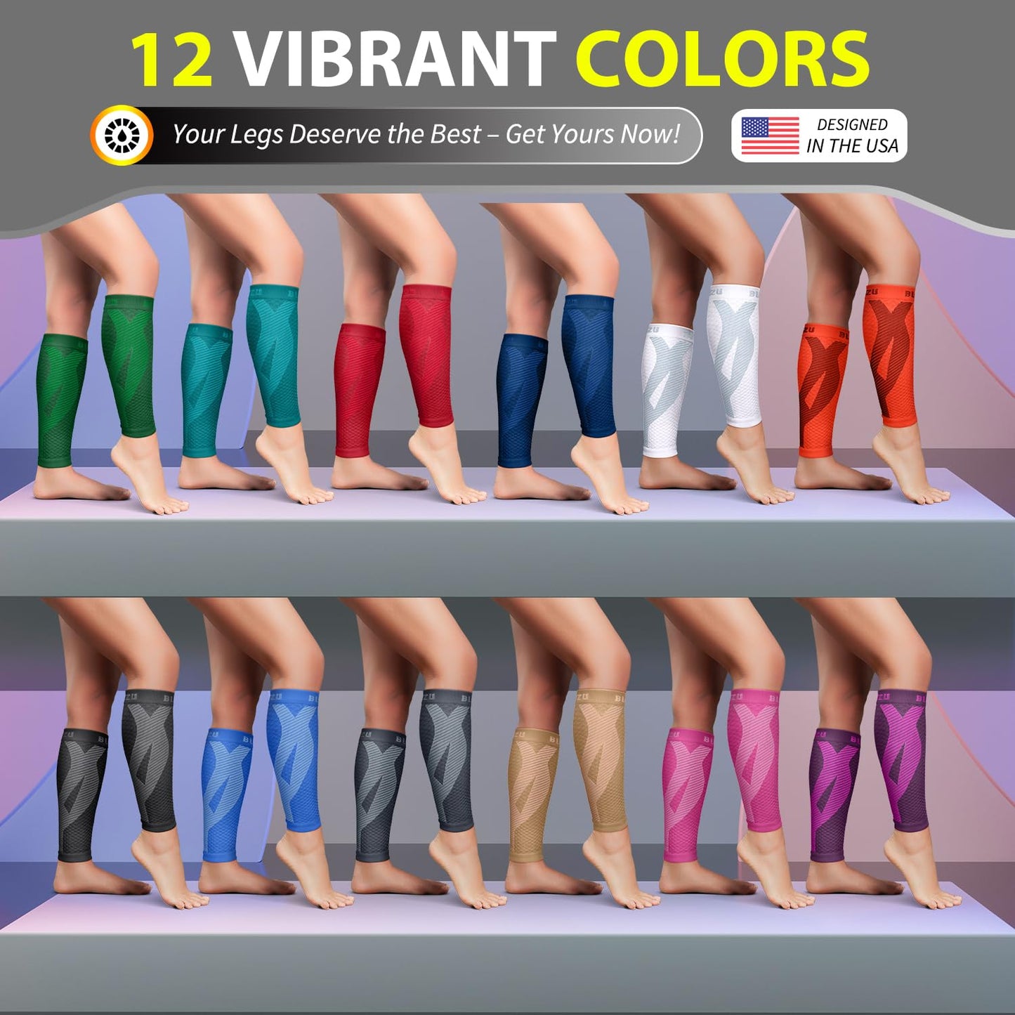 BLITZU Calf Compression Sleeves for Men and Women. Footless Compression Socks Support for Varicose Vein, Nursing, Running. Leg Sleeve Brace for Shin Splints, Pain Relief & Reduces Swelling Black L-XL
