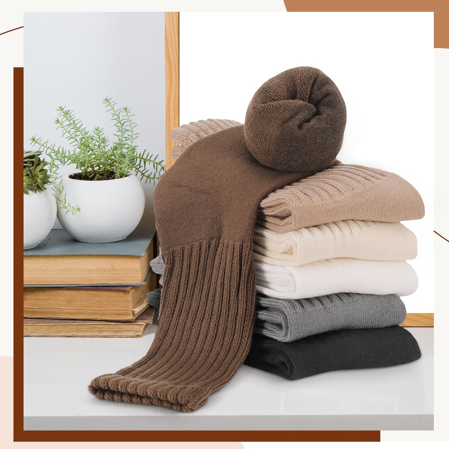 Jspupifip 6 Pairs Slouch Socks for Woman Scrunch Socks Knit Mid Calf Rib Tube Scrunchy Slouchy Retro Trendy Crew Socks