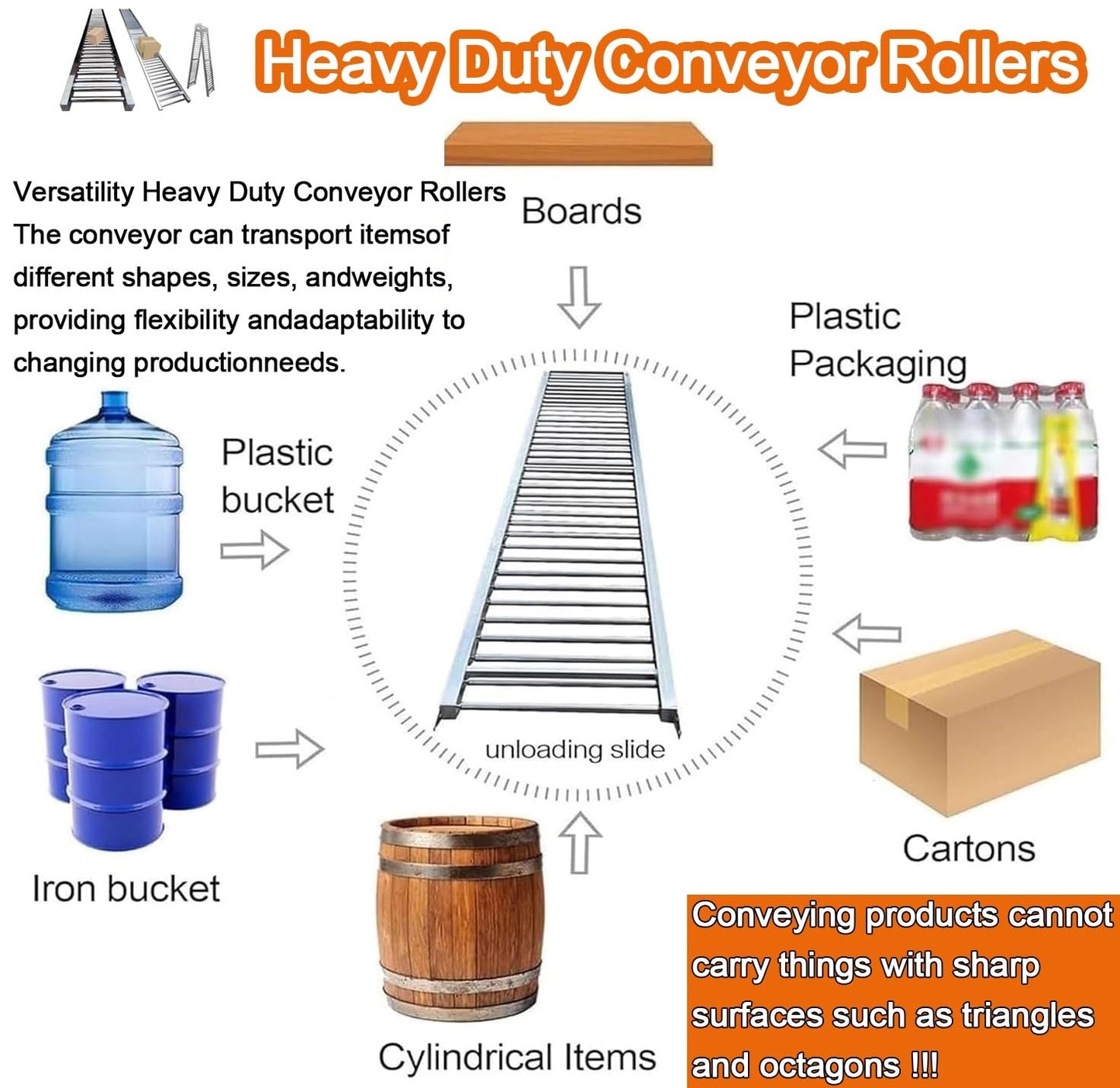 Adjustable Heavy Duty Collapsible Gravity Conveyor Roller for Warehouse Unloading, 3.3-33ft Length, 16in Width, 9.8ft Stand, Ideal for Material Handling Solutions