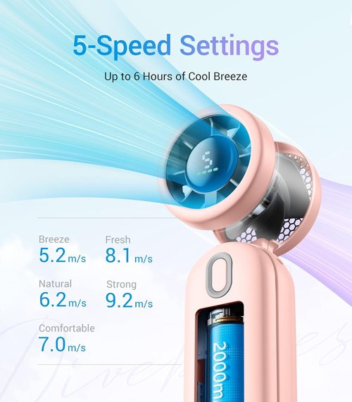 Diveblues Handheld Turbo Fan - USB Rechargeable Portable Pocket Fan for Travel & Outdoor Use | Pink