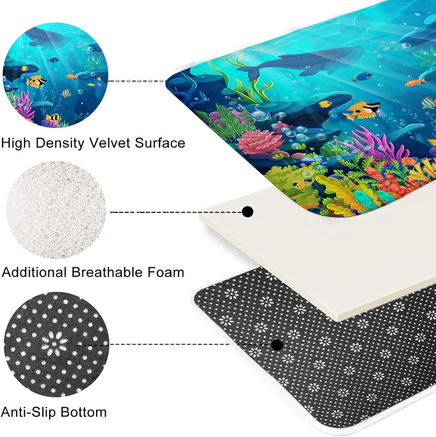 Skiennix 4-Piece Ocean Shower Curtain Set - Tropical Underwater Kids Decor with Non-Slip Bath Rugs & Toilet Lid Cover