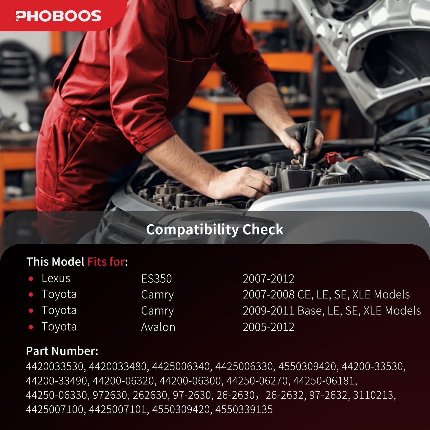 PHOBOOS Hydraulic Power Steering Rack and Pinion Assembly Compatible with Toyota Camry 2007-2011, Avalon 2005-2012 & Lexus ES350 2007-2012, New Unit, Leak Resistance, Direct Fit, Ref.97-2630, 26-2630