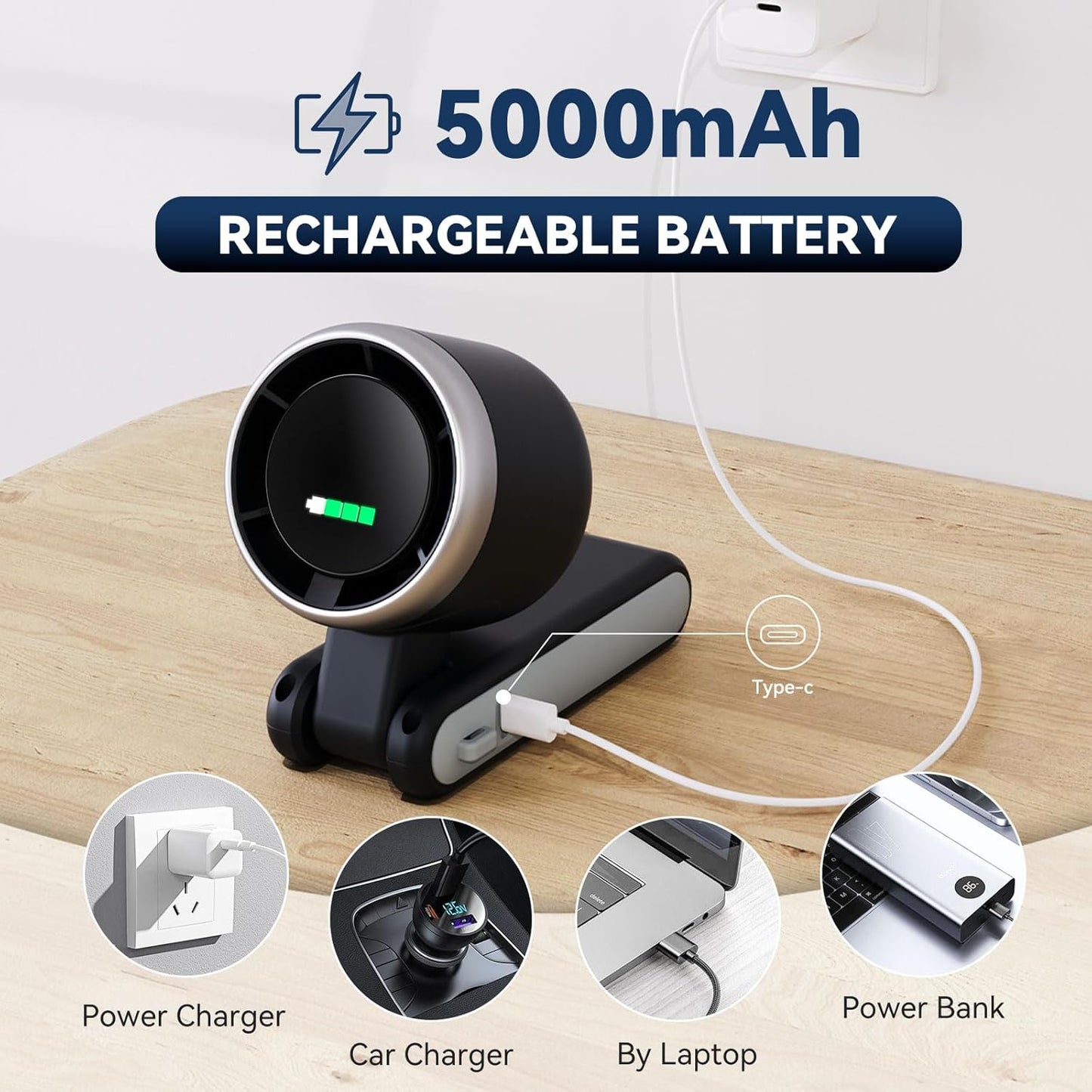 PlayHot Portable Handheld Turbo Fan - Compact Design with USB-C Cable | Sleek Black Finish