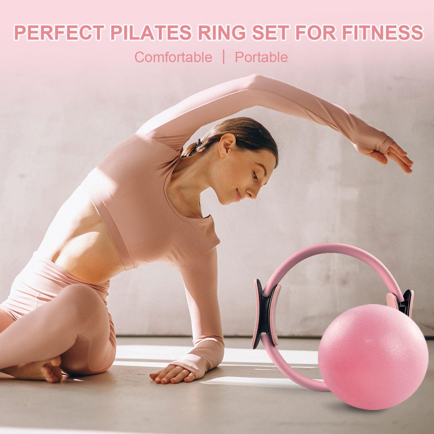 KANGFITER Pilates Equipment Kit for Home Workout, Pilates Ring and Ball Set with Adjustable Ankle Wrist Weights, Resistance Bands, Tape Measure, Bag, Pilates Essentials Accessories for Women Yoga