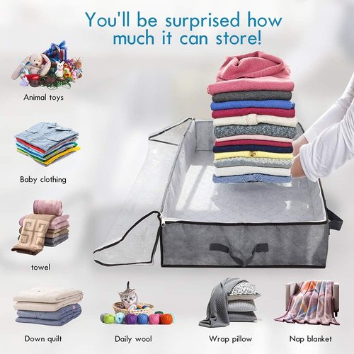 JERIA Underbed Storage Bags - 2 Pack Large Organizers with 4 Handles & Clear Window | 40" L X 20" W X 7" H