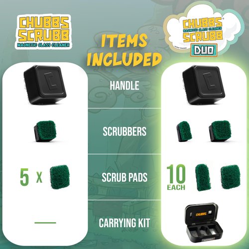 Chubbs Scrubb Magnetic Glass Cleaner Kit - Mini Magnet Scrubber for Hard-to-Reach Stains on Glass, Ceramic & Metal