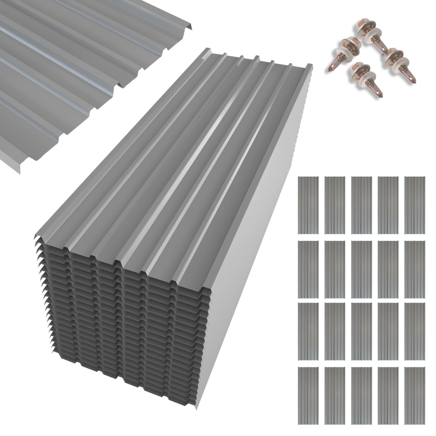 NeatiEase 20 Pcs Metal Roofing Panels, 6.1 Feet Corrugated Galvanized Roofing Panels Metal Siding Panels with Steel Screws for Pergola, Gazebo, Shed, Outdoor Storage, Chicken Coop, Patio,Garages
