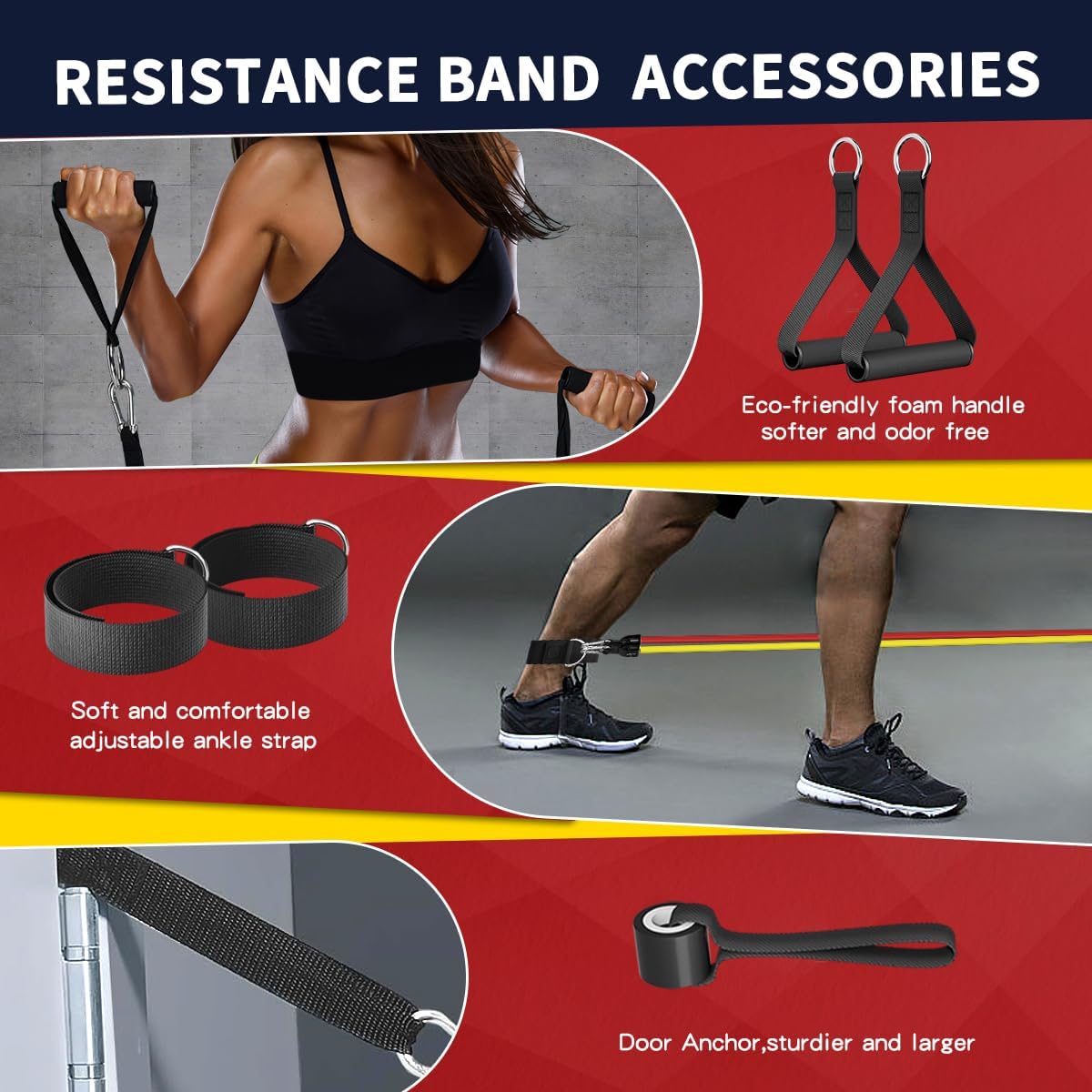 WHATAFIT Resistance Bands,Exercise Bands,Workout Bands with Handles,Door Anchor and Ankle Straps,5 Resistance Levels Fitness Bands,for Strength,Training, Physical Therapy, and Home Gym Equipment