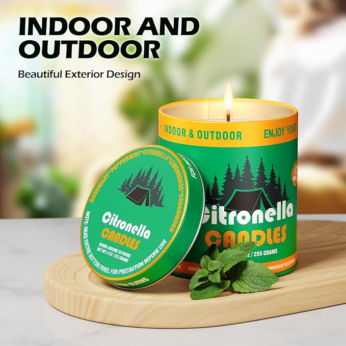 Citronella Outdoor Candles Set | 2-Pack 510g 80H Long-Lasting Burn Time | Natural Soy Wax Jar Tin Lemongrass Candle for Outside Camping,Patio,Fishing |Outdoor Candles Gift for Men&Women/Father's Day