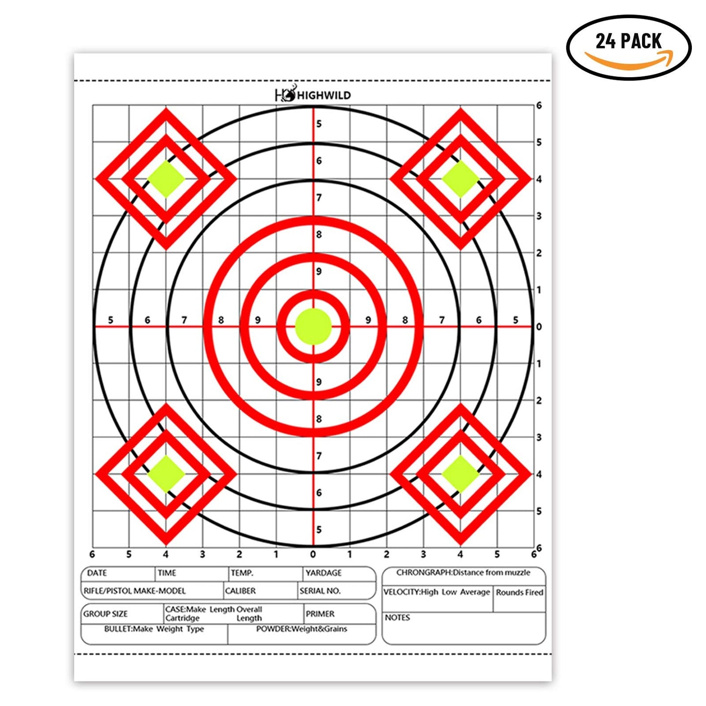 Highwild Paper Targets - Bullseye Target Sheet Paper - Practice for Firearms and Rifles Gun Shooting Outdoors - 13" X 17", 24 Pack