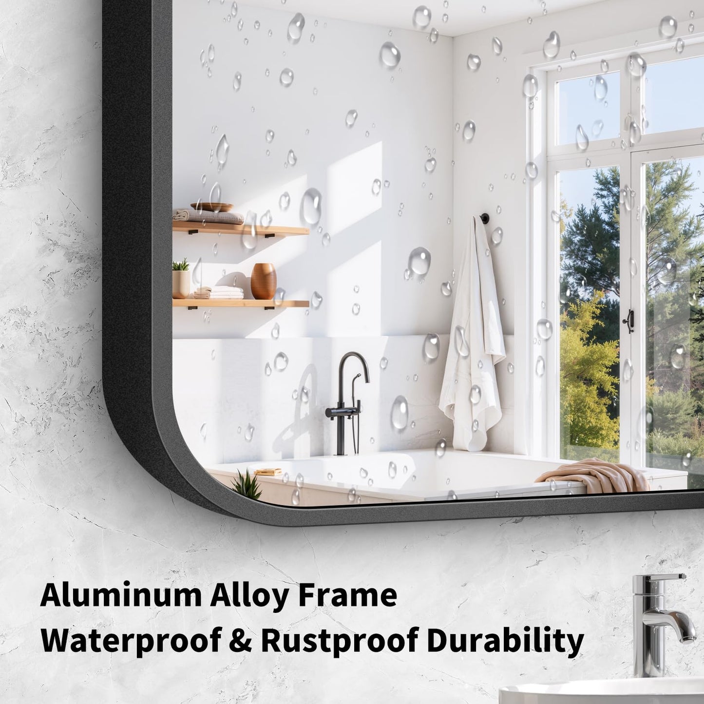 Koonmi Black Framed Bathroom Mirror - 30x36 Inch Shatterproof Tempered Glass Vanity Mirror for Bathroom Sink, Wall Mounted with Matte Aluminum Alloy Frame, No Distortion, Modern Decor