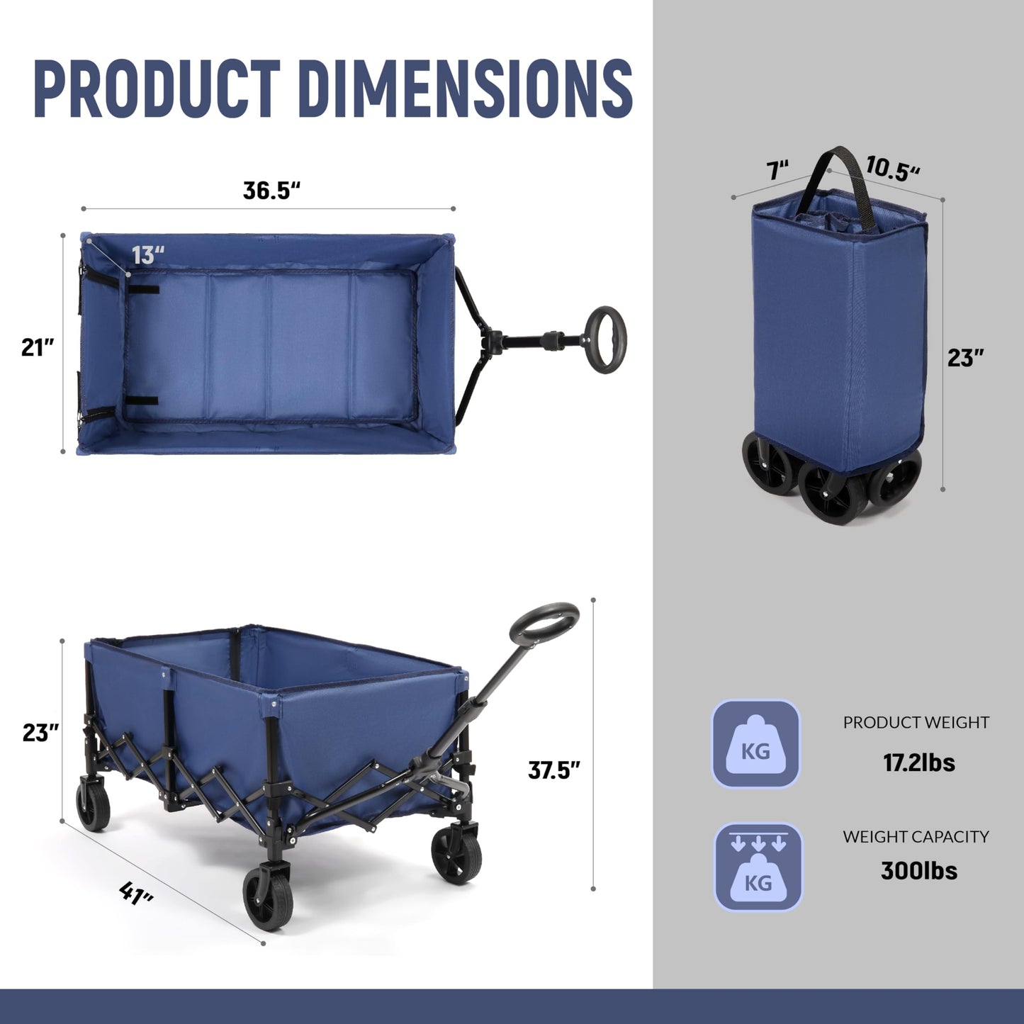 Collapsible Wagon Cart with Extendable Storage - 5.8cu.ft Capacity, 300lbs Heavy Duty, Compact Foldable Utility Wagon Cart for Grocery Shopping, Outdoor, Camping, Picnic, Sports Event, Garden