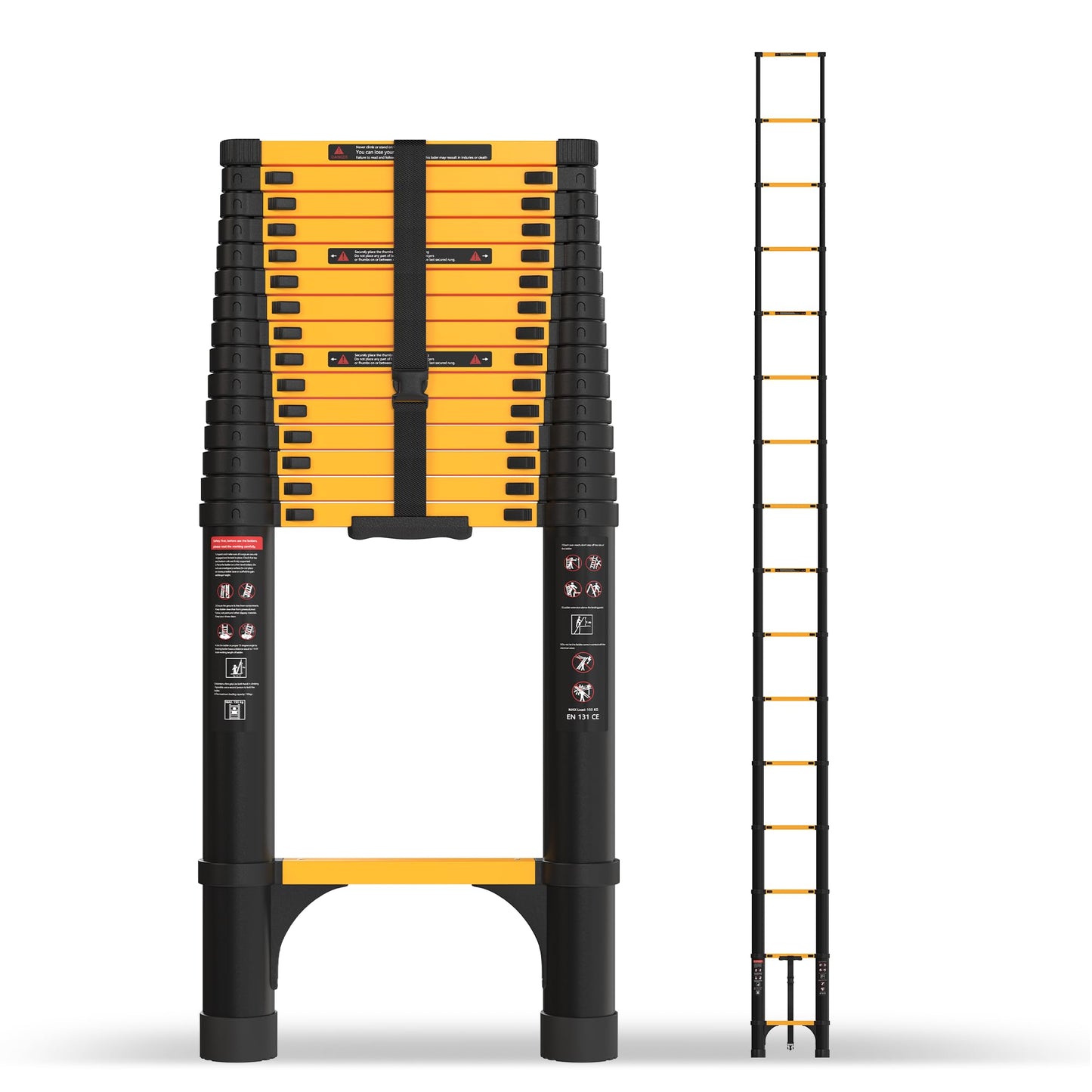 SINMEIRUN 20.3 FT Telescoping Ladder, Aluminum Extension Ladder, 330 lbs Load Capacity, Multi-Purpose Collapsible Ladder for Home and Work; Yellow