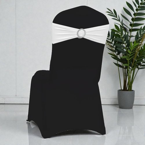 MDS Premium Spandex Chair Sashes - Stretchy Bow Covers with Buckle Slider | 25 Pack - White