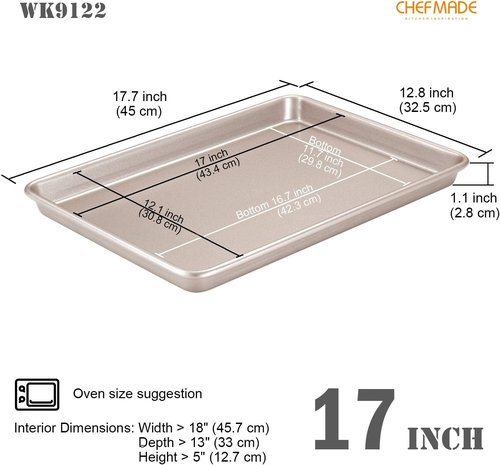 CHEFMADE Non-Stick Baking Sheet Pan - 17-Inch Carbon Steel Cookie Sheet for Oven Roasting | Champagne Gold