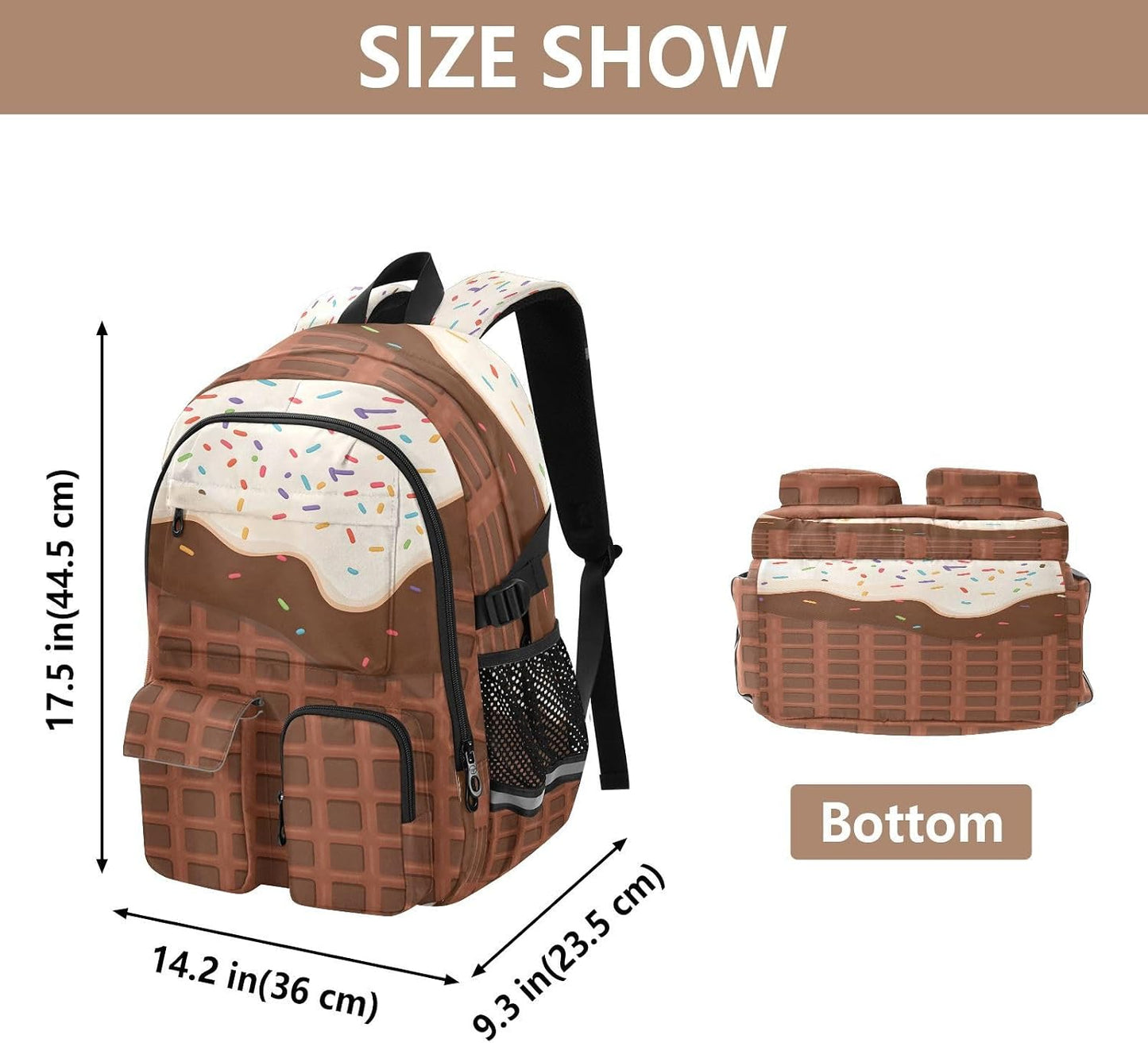Backpack Backpack Daypack ALAZA School for Teen Girls Boys Ice Cream Chocolate Waffle Kids Purse College Laptop Bookbag
