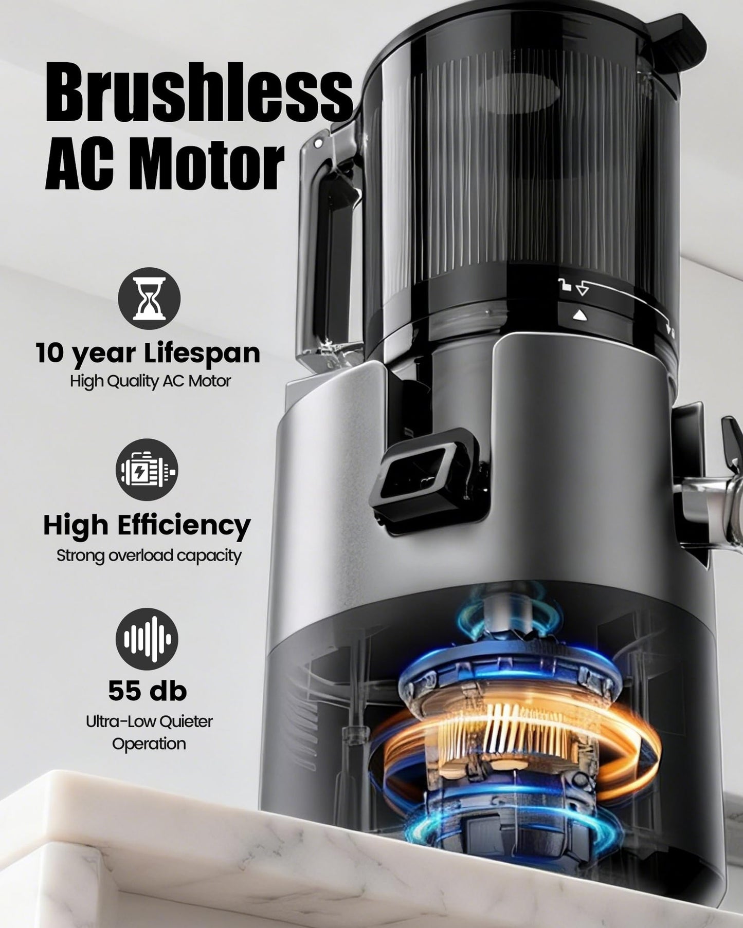 Staweiger Juicer Machines, Cold Press Juicer with 6" Extra Wide Chute, 90oz Capacity, Powerful AC Brushless Motor, High Juice Yield, Quiet Low db, BPA-Free Juicer Press For Whole Vegetables & Fruits