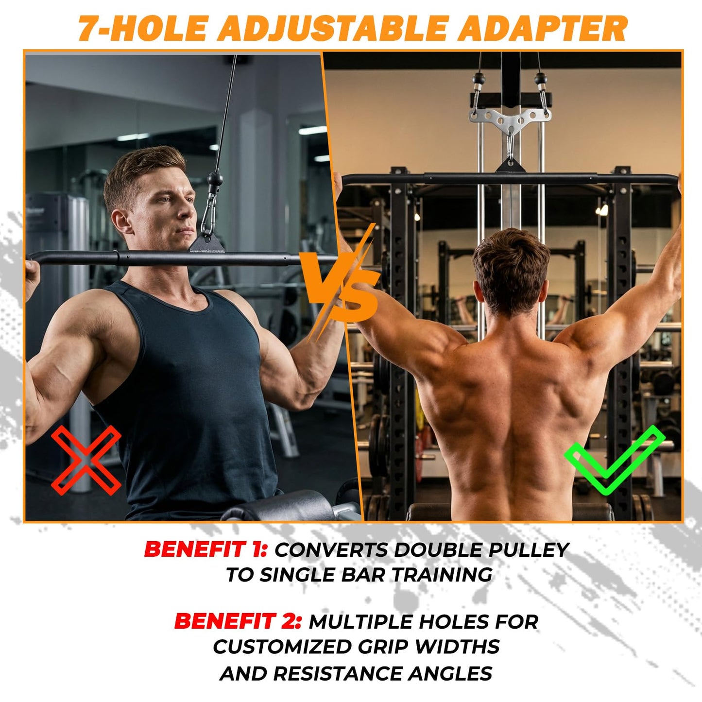 J Bryant LAT Pulldown Bar with Double to Single Cable Adapter Plate, 39" Detachable LAT Bar with 3 Carabiners for Home Gym Cable Machine, Pulley System Attachment for Back, Tricep & Row Training