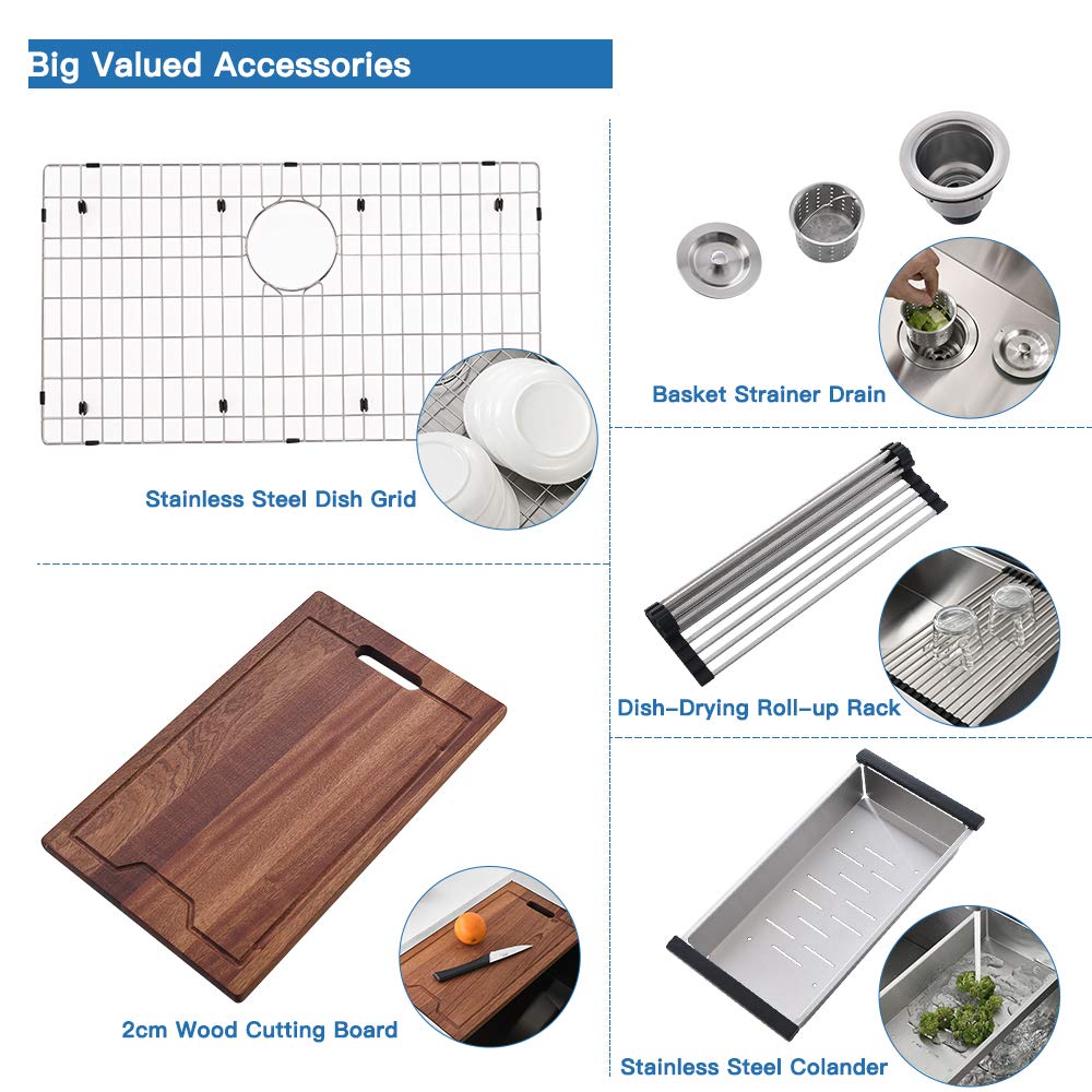 30 Inch Stainless Steel Farmhouse Sink Workstation-Bokaiya 30x20 Apron Front Farm Sink Stainless Steel Workstation 16 Gauge Single Bowl Farmhouse Kitchen Sinks with Cutting Board