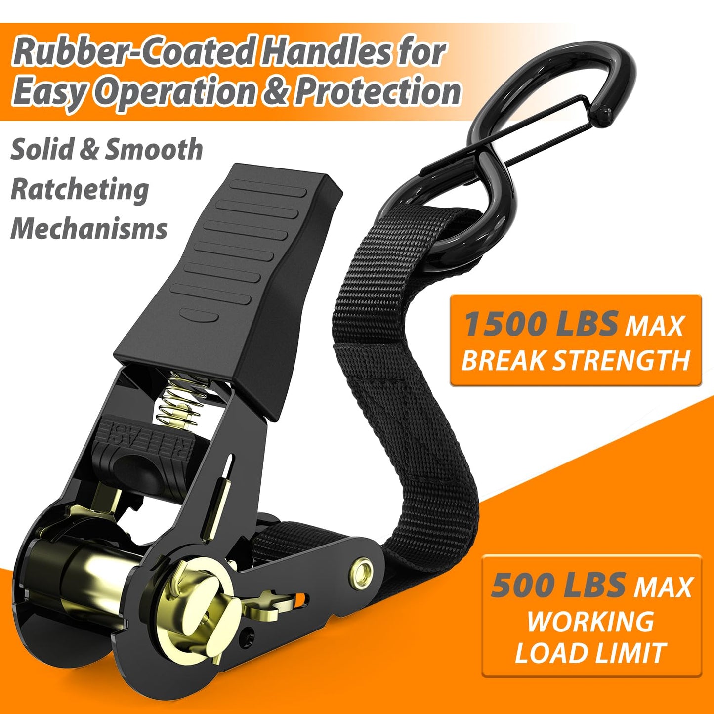 Ratchet Tie Down Straps with Safety Clip 4-Pack 1" x 15' & 4 Soft Loops - 500 lbs Load Cap 1500 lbs Breaking Limit, Ohuhu Ratchet Tie Downs Logistic Cargo Straps for Moving Appliances, Motorcycle