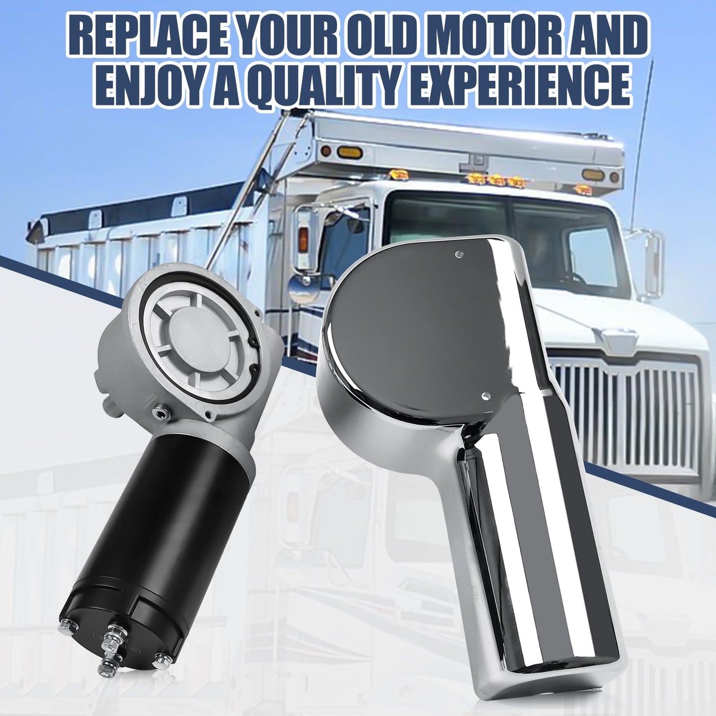1500W 60:1 2.1HP Electric Tarp Motor for Dump Trucks Over 28' Length, Universal Tipper Truck Roll Canopy Motor for Dump Truck Tarp System with Chrome Housing Cover- 12V DC, 60RPM- 5 Years Warranty